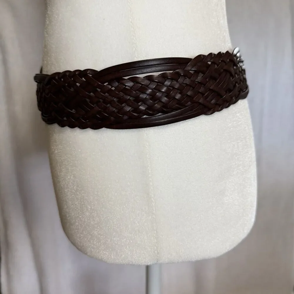 Coldwater Creek Women's Belt Size Small Braided Brown Bonded Leather Belt‎